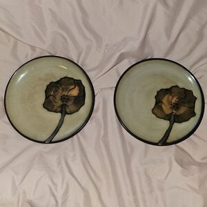 Mikasa Beige and Brown Floral 2 Ceramic Plates 1 Cup